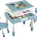 4 in 1 Kids Table and 2 Chairs Set, Toddler Table and Chair Set for Kids Ages 3-10, Activity Tables for Building Blocks/Drawing/Reading/DiningGift for Boy & Girl (Grayish Blue)