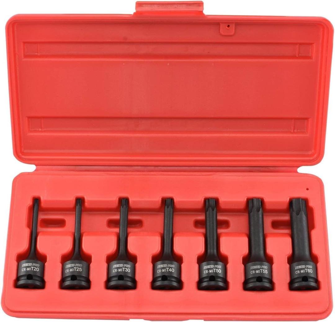 NEIKO 01132B 3/8 Drive Torx Star Driver Bit Socket Set | 7 Piece | T20 to T60 | 3 Length | Cr-Mo Impact Grade