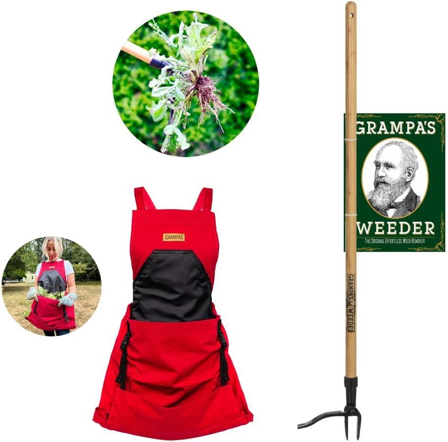Grampa's Weeder + Grampa's Garden Apron - Bundle The Original Stand Up Weed Puller & Grampa's Garden Apron for The Easiest & Most Effective Weed Removal & Cleanup Combos