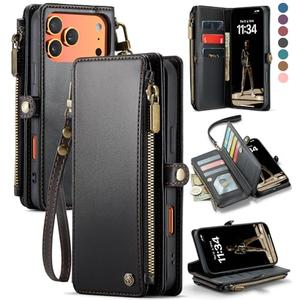 Defencase Compatible with iPhone 17 Pro Case Wallet with RFID Blocking Card Holder for Women and Men, Fashion PU Leather Magnetic Snap Flip Zipper Strap Wallet Phone Case for iPhone 17 Pro 6.3", Black