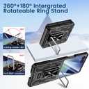 VEGO for Galaxy Z Flip 7 Case, 360 Rotatable Ring Kickstand & Belt Clip Holster & Tempered Glass Camera Screen Protector & Hinge Protection, Shockproof Case for Samsung Flip 7 5G - Black