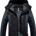 GEMYSE Men's Ski Snow Jacket Warm Winter Waterproof Coat Snowboard Rain Jacket Hooded Windproof Windbreaker (3X-Large, Black Grey)