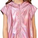 Jxstar Girls Metallic Hoodie Vest Kids Shiny Zip Up Outfit Sleeveless Disco Shirt with Pocket, 4-5T