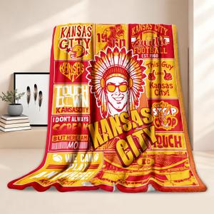 Mdyuzfk Football Throw Blanket 50"X 60" for Fans Gifts City Football Blanket Flannel Throw Blanket for Men Women Youth Kids Red Sofa Bed Couch Living Room (Kc)