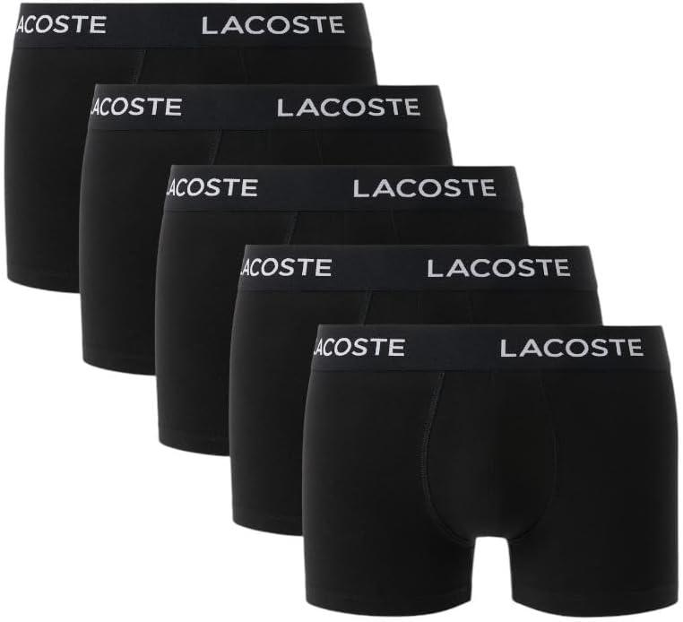 Lacoste Men's Cotton Stretch Essentials Trunks, 5-Pack (X-Large, Black With Black Waistbands)