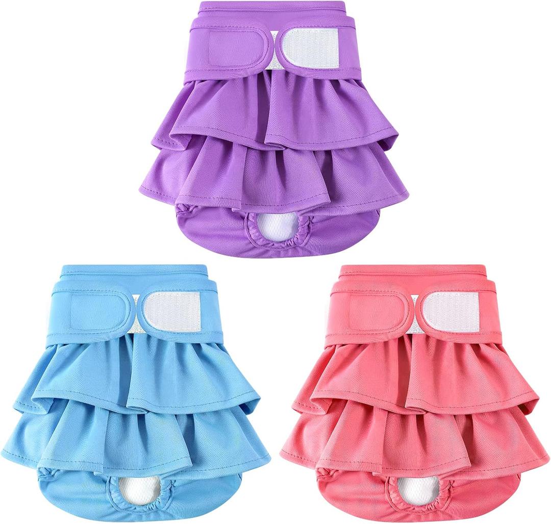 Reusable Dog Diapers Female 3 Pack Washable Premium Highly Absorbent Doggie Diapers, Flexible Puppy Diapers, Durable Leak-Proof Dog Diapers for Period Heat Incontinence Puppy Training, XS