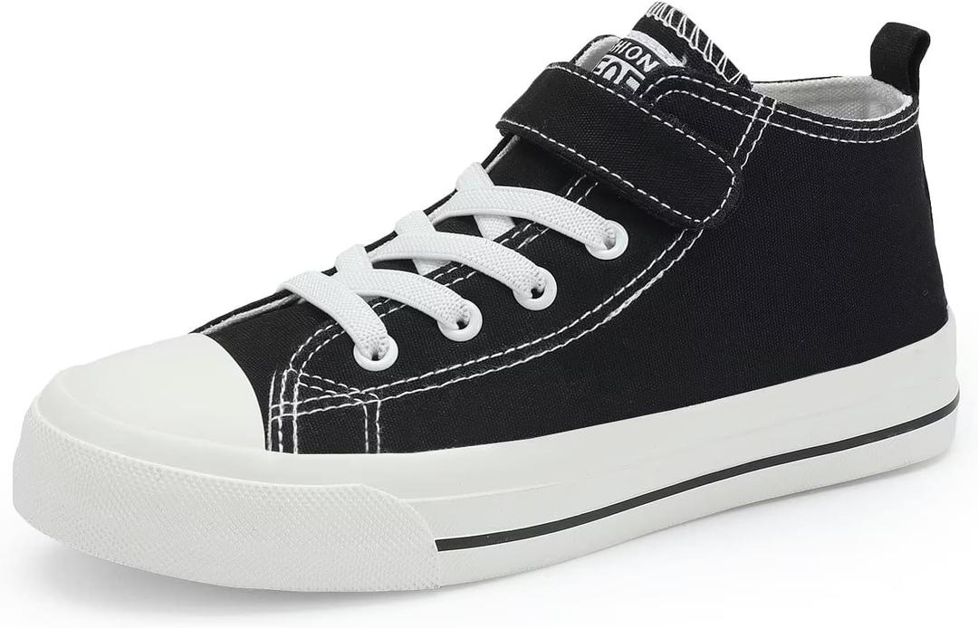 DSWED Kids Canvas Sneakers Lightweight Breathable Shoes High Top Casual Walking Shoes Black Size 4
