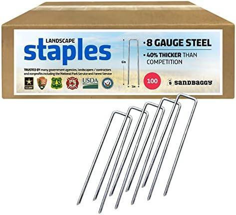 Sandbaggy 6 inch Landscape Sod Staples (8 Gauge Steel) | Great for Hard & Rocky Soil | 40% Thicker Than Standard 11 Gauge Staples | Trusted by Farmers & Contractors Across USA (100 Staples)