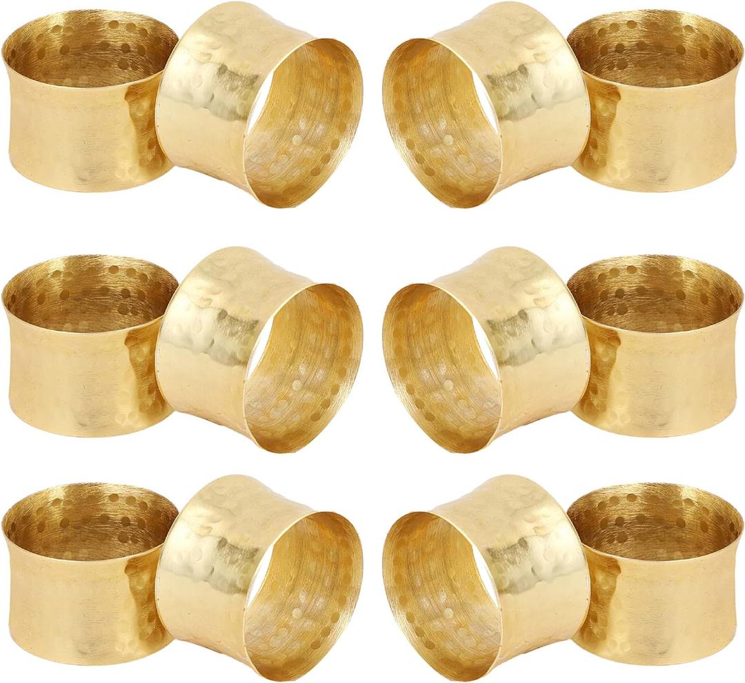ITOS365 Gold Napkin Rings Set of 12, Handmade Hammered Metal Napkin Ring Holders for Dining Table, Wedding, Parties & Everyday Table Decor