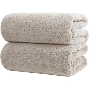 POLYTE Quick Dry Lint Free Microfiber Bath Sheet, 35 x 70 in, Pack of 2 (Beige)