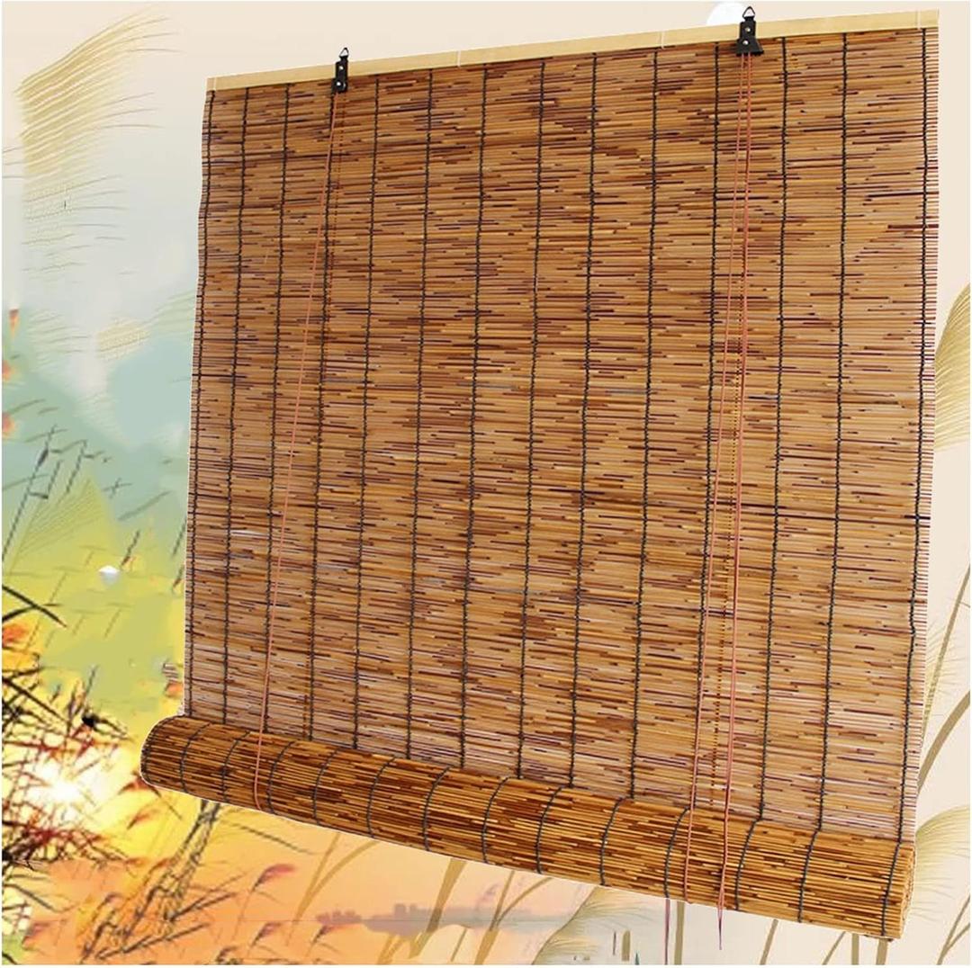 Natural Bamboo Roller Blind with Lift, Wall Decor Roman Blinds, Bamboo Divider, Indoor Sun Shade, Shading and Breathable, for Indoor/Outdoor Patio (Size: 110 x 153cm)