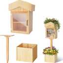 Wonderjune Outdoor Library Box Kit, 19 in Book Exchange with Planter Stand