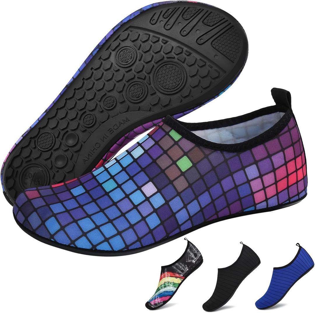 Water Shoes for Womens Mens Barefoot Aqua Yoga Socks for Pool Beach Surf Walking Water Park Boating Sports Water Shoes (7.5-8.5 Women/6-7 Men, Purple)