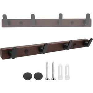 Walnut Coat Hooks for Wall, 5-Hook Modern Entryway Hooks for Heavy Coats, Handmade Wooden Hooks with Rustproof Brass Hardware