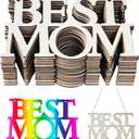 20 Pcs Mother's Day Unfinished Wood Crafts Best MOM,Wood Cutouts to Paint Ornaments DIY Craft for Mother's Day Wooden Letters,Mom's Birthday Party