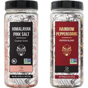 Soeos Himalayan Pink Salt and Rainbow Peppercorn Grinder Refills, 18oz Salt & 8oz Peppercorns, Kosher Seasoning Set for Cooking (13 Ounce (Pack of 2))