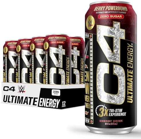 Cellucor C4 Ultimate x WWE | Pre Workout Sugar Free Energy Drink | Tri-Stim Experience with 300mg Caffeine + TeaCrine + Dynamine | Berry Powerbomb | 16oz (Pack of 12), Best By: DEC 2025