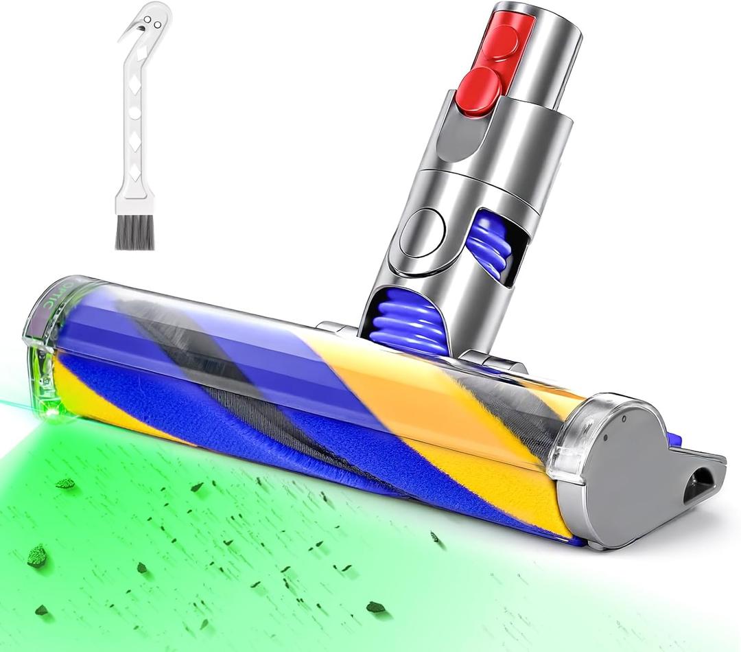 OTTWL V12 Soft Roller Replacement Head Compatible with Dyson V9, Digital Slim, V12, SV20, SV30, SV46, SV57 Cordless Vacuum Cleaners, Fluffy Head with LED Green Light, Suitable for Hardwood Floor