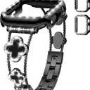 Bling Metal Band and Case for Apple Watch Bands for Women Size: 42mm-Series 11 10,Clover Diamond Sparkle Bracelet Dressy Strap with Cover for iWatch Band Series 11 10 9 8 7 6 5 4 SE 3 2 1
