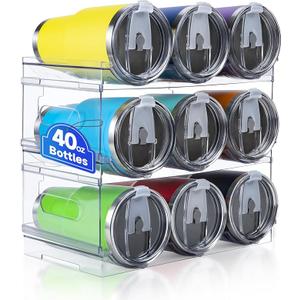 [Large Compartment] Water Bottle Organizer for Stanley 40 oz, 3 Pack Stackable Water Bottle Organizer, Clear Water Bottle Holder for Tumbler Travel Mug Cup, Kitchen Pantry Organization and Storage