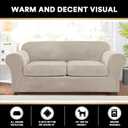 PrinceDeco Couch Cover Velvet Plush Sofa Covers for 2 Cushion Couch Width Up to 90 Inch Washable Furniture Protector Pet Friendly No Slip Sofa Slipcover(Medium-Large, French Oak)