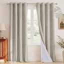 NICETOWN 100% Blackout Linen Beige Curtains 84 inches Long for Living Room, White Liner Composite Grommet Bedroom Thermal Drapes Casual Home Decor Window Treatments, 2 Panels, W52 x L84