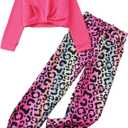 Girls 2 Piece Outfits Long Sleeve Twist Front Shirts and Camo Pants Sets for Fall Winter Sweatsuits Size 5-14Y (Pink)