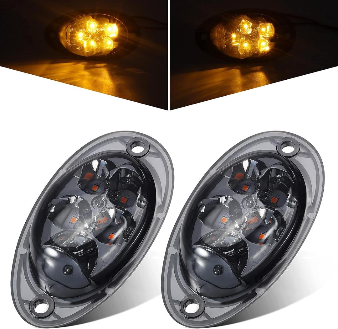 Partsam 2Pcs For Freightliner Cascadia Amber LED Side Marker Turn Signal Lights 5-2835-SMD Smoke Lens, Front Cab Clearance Lights For Freightliner Cascadia Semi Trucks