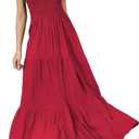 Women Strapless A Line Maxi Dress Tube Top Backless Casual Summer Dress (Red) S
