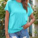 Saodimallsu Womens Short Sleeve Crewneck Sweater Summer Tops Casual Loose Knit Lightweight Basic Pullover Shirts (Blue)