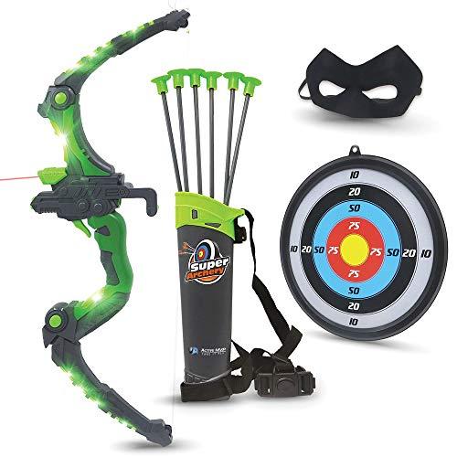 Bow and Arrow for Kids - Green Light Up Kids Archery Set with MASK, 6 Suction Cup Arrows, Target, 3-Belt Quiver - Indoor Outdoor Boys Toys Gift for Kid Girls Children Age 6 7 8 9 10-12 Year Old