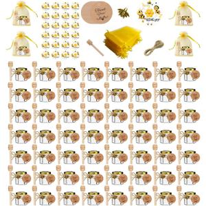 IIKUM 60 Pack 1.5 oz Hexagon Mini Glass Honey Jars with Wooden Dippers, Bee Pendants, Gift Bags, Thank You Cards, Jutes and Cute stickers- Perfect for Baby Shower, Wedding Favors and Party Favors