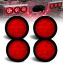 4 Pcs 4" Inch Round Led Trailer Tail Lights Red 12 LED, 4" Inch Round LED Stop Turn Brake Tail Lights Sealed Grommet Mount w/ 3 Prong Trailer Wire Pigtails RV Boat IP67 Waterproof 12V