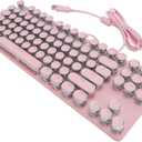 PUSOKEI Gaming Keyboard, 87 Key RGB Backlit Mechanical Keyboard with Blue Switch and Anti Fade Keycaps, Plug and Play USB Keyboard for Business and Home Use (Rosy)