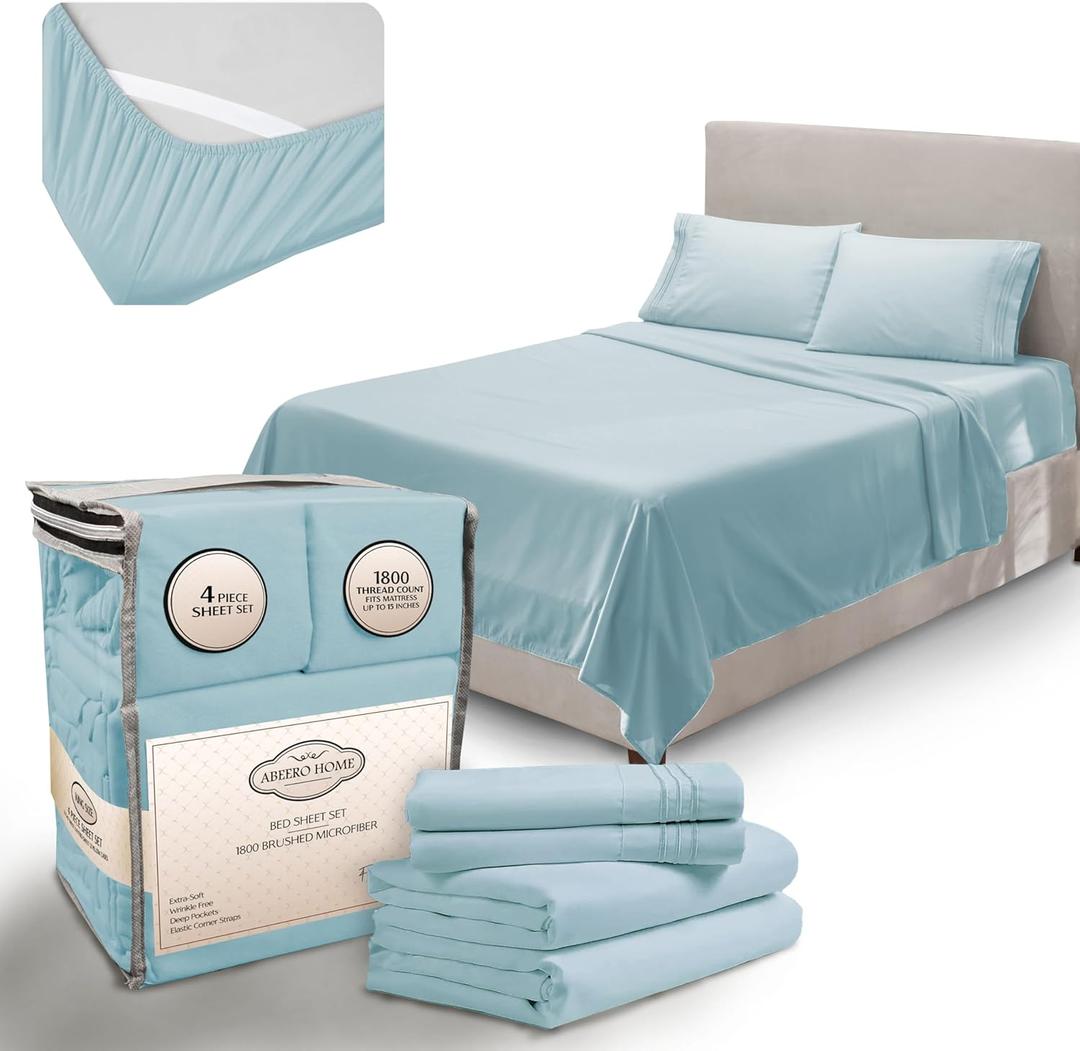 Twin Sheets Set - Luxury Hotel Bed Sheets - Soft Cooling Sheets with Elastic Corner Straps - Deep Pockets Microfiber Bedsheet - Bedding Sheets & Pillowcases -3 PC (Twin Size, Light Blue)