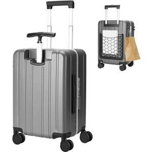 MRPLUM Carry On Luggage Double Handle Suitcase with Net Pocket,Hard Shell Spinner Wheels Luggage with TSA Lock&Seat Belt,20 inch,Grey