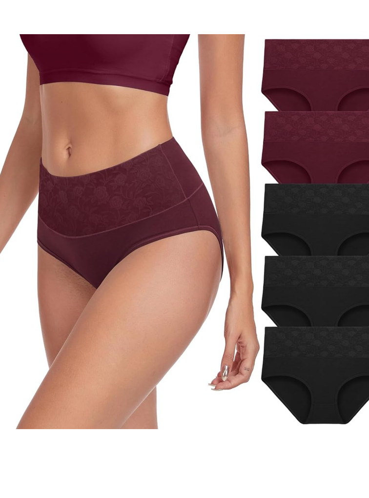 Pack of 5 coskefy High Waist Cotton Underwear for Women Full Coverage Panties Floral Print Briefs for Ladies 