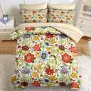 Nesker 7 Pcs Spring Comforter Set Queen Size, Floral Boho Bedding Set for Kids and Adults, Vibrant Leaves Bed Sheet Sets with Fitted Sheet 2 Pillowcases & 2 Shams