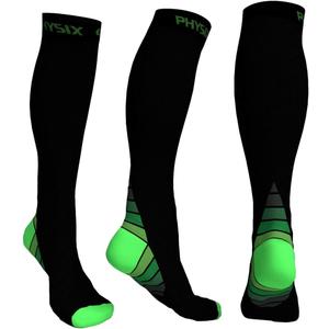 Physix Gear Compression Socks 20-30 mmHg - Men & Women - Running, Nurses, Shin Splints, Flight, Travel (L/XL, Black/Green)