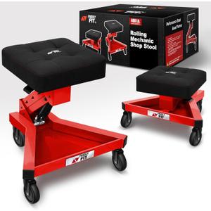 Mechanic Stool with Wheels, Hydraulic Adjustable Shop Stool on Wheels, Garage Work Rolling Chair for Workshop, 400 LBS Capacity, 4 Inch Casters, 360 Swivel Casters Roller Chair, Red