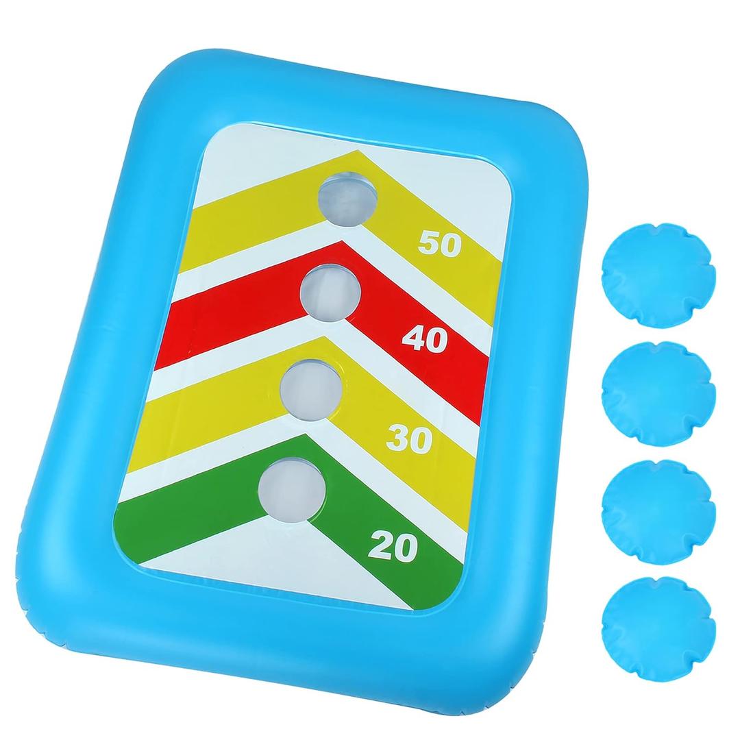 Floating Toss Game Inflatable Pool Ring Toss Game Floating Swimming Pool Ring Toy with 4pcs Water Bags Floating Cornhole Board Set for Multiplayer Water Pool Game Kid Adult