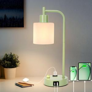 GLITI Industrial Table Lamp, Stepless Dimmable Gold Desk Lamp with 2 USB Ports and AC Power Outlet, Frosted GlassShade, Eye-Caring Bedside Nightstand Lamps for Bedroom Living Room Office Reading (LG)