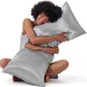 Bedsure Satin Body Pillow Cover with Zipper, Similar to Silk Body Pillow Pillowcase, Soft & Breathable Long Pillow Case, Cooling & Silky Long Pillowcase for Hair and Skin, Gifts, Grey, 20x54 Inches