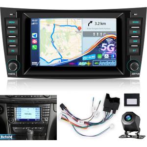 NHOPEEW Android Radio for Mercedes Benz E Class W211 E200, [2+64G] 7 inch IPS Touchscreen W211 Stereo - Wireless CarPlay & Android Auto, ASP, Custom Homepage, 5G/WiFi, GPS + Backup Camera + Canbus