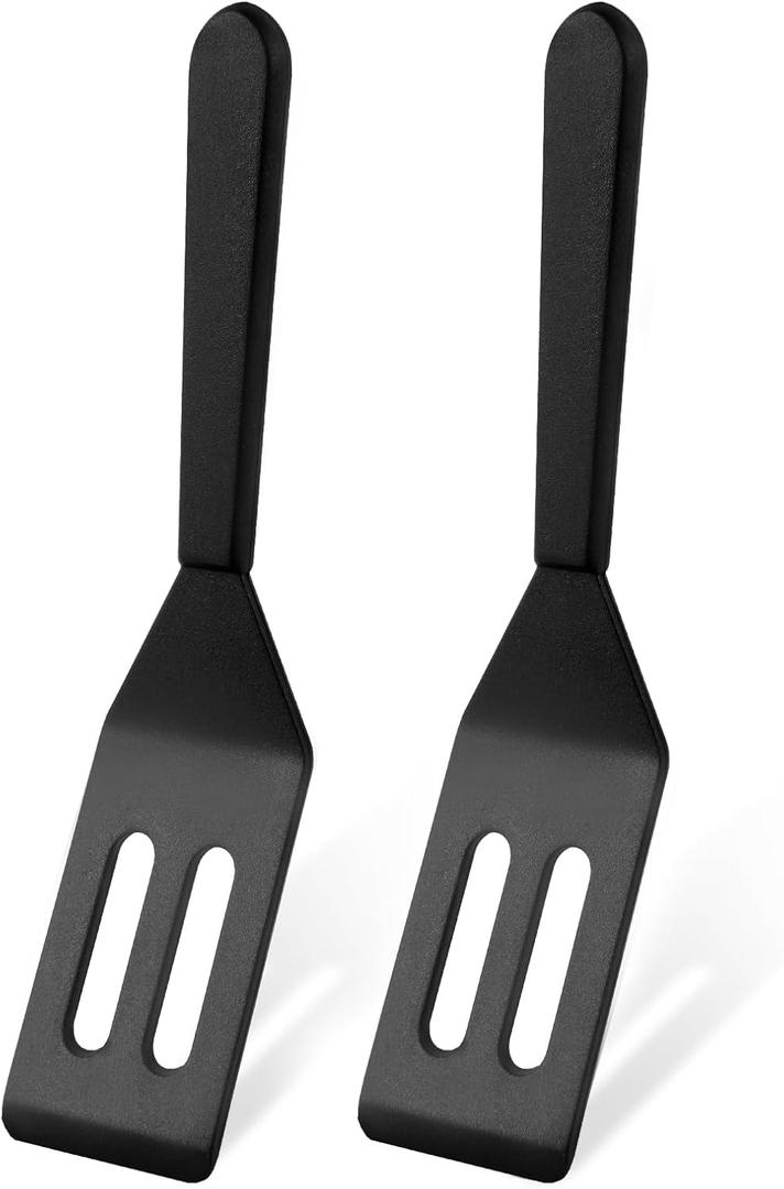 2 PackKunovo Small Spatula for Nonstick Cookware Mini Spatulas for kitchen Use,Heat-Resistant Silicone Thin Spatula Cooking Baking (Black-2)