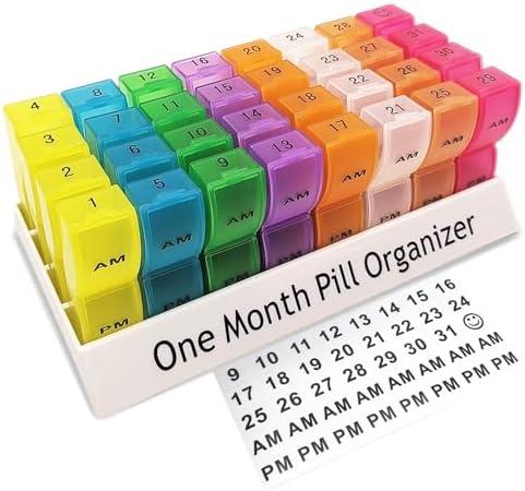 CAidRE Monthly Pill Organizer 2 Times a Day, 30 Day One Month Pill Box AM/PM, Weekly Pill Holder Pill Case for Vitamins, Fish Oil, Supplements & Medication