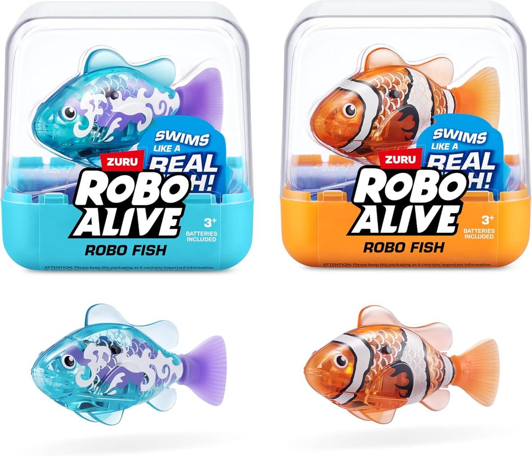 Robo Alive Robo Fish Robotic Swimming Fish (Teal + Orange) by ZURU Water Activated, Changes Color, Comes with Batteries(2 Pack) Series 3