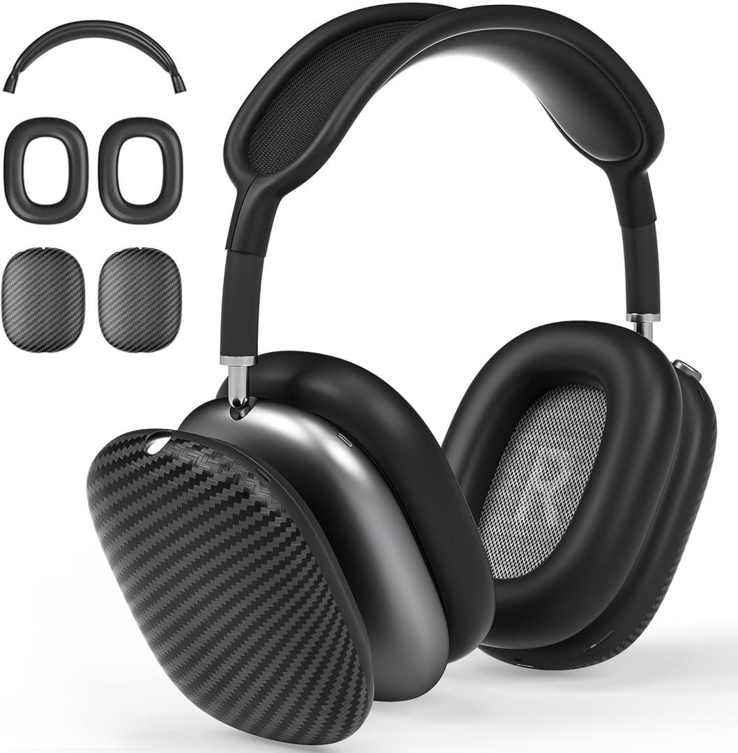 Case Cover for AirPods Max Headphones,AHBTEYM TPU Ear Cups Case/Ear Pads/Headband Silicone Cover Compatible with Apple AirPod Max Accessories Protector (Matte Black Carbon Fiber Texture)