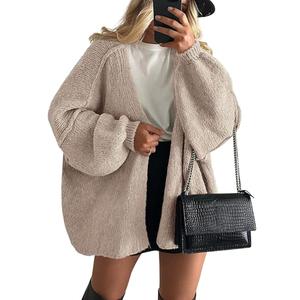 PRETTYGARDEN Womens Oversized Cardigan Sweaters 2025 Fall Long Lantern Sleeve Knit Open Front Lightweight Sweater (Grey Beige,L)