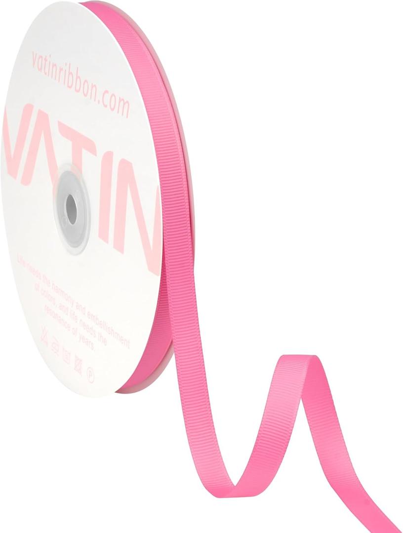 VATIN Light Hot Pink Grosgrain Ribbon, 3/8" x Continuous 50 Yards, Pink Polyester Grosgrain Ribbon,Use for Bows DIY Hair Accessories, Gift Wrapping, Craft and Sewing